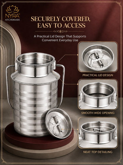 Stainless Steel Jointless Milk Can/Oil Can with Lid - Milk and Oil Storage Container/Balti