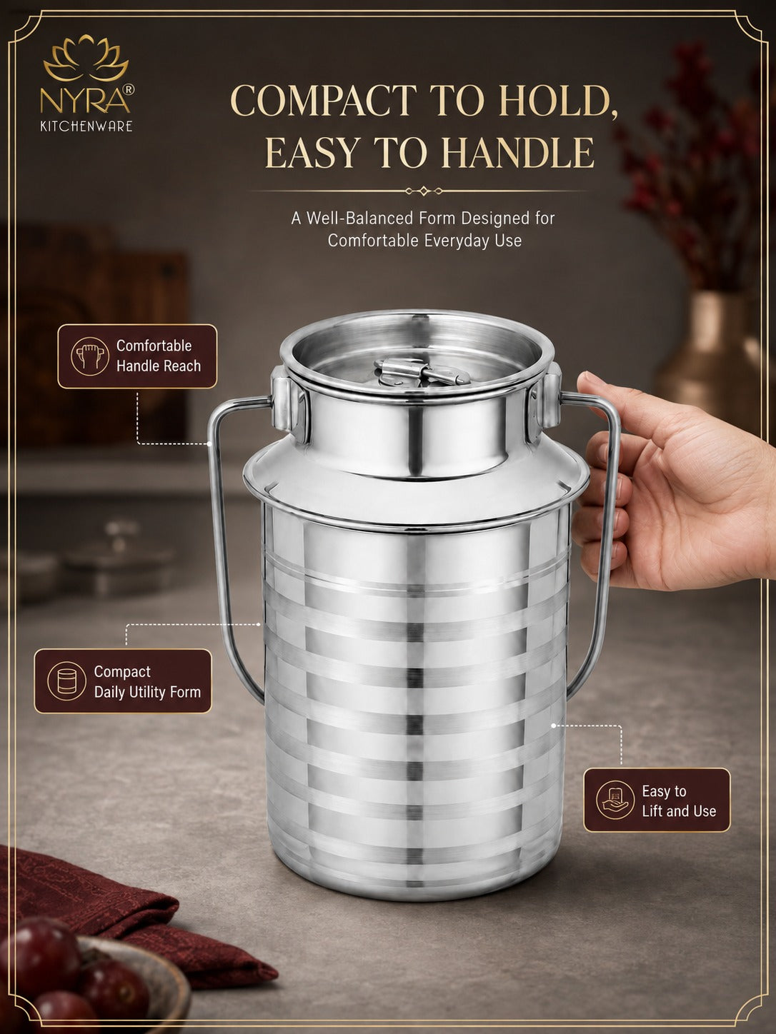 Stainless Steel Jointless Milk Can/Oil Can with Lid - Milk and Oil Storage Container/Balti