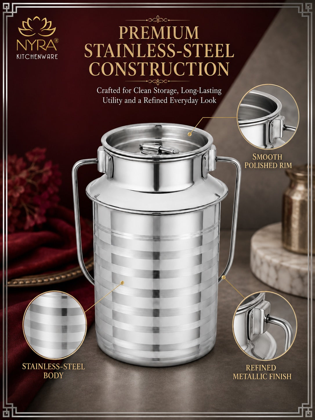 Stainless Steel Jointless Milk Can/Oil Can with Lid - Milk and Oil Storage Container/Balti