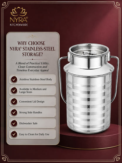 Stainless Steel Jointless Milk Can/Oil Can with Lid - Milk and Oil Storage Container/Balti