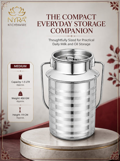 Stainless Steel Jointless Milk Can/Oil Can with Lid - Milk and Oil Storage Container/Balti