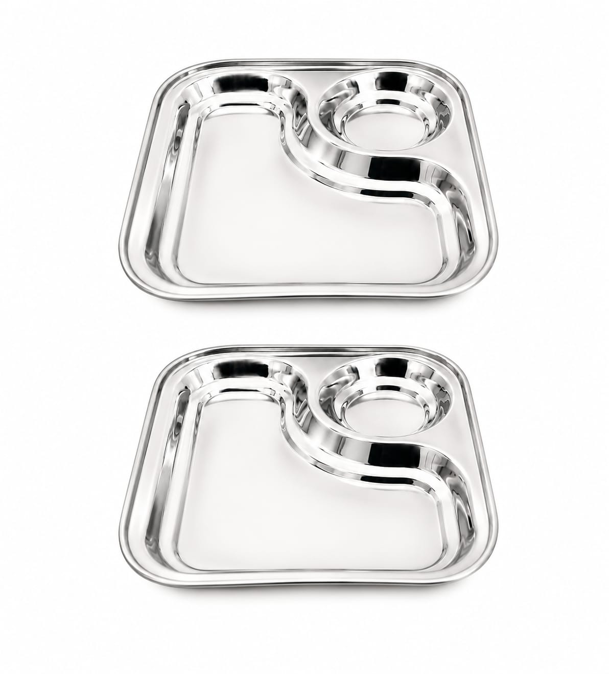 Stainless Steel 2-in-1 Snack Plate | Classy Dual Compartment Square Plate
