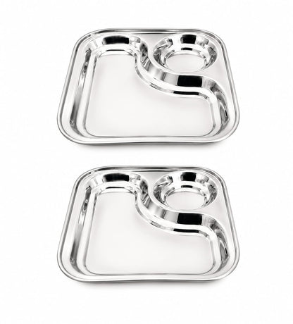 Stainless Steel 2-in-1 Snack Plate | Classy Dual Compartment Square Plate