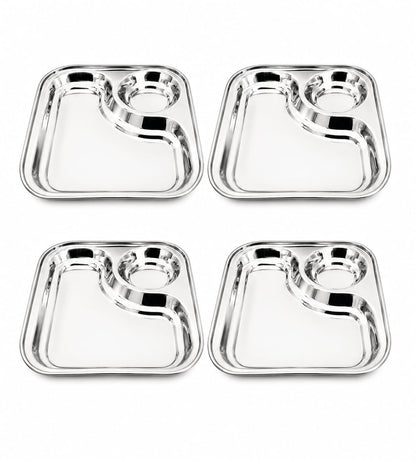 Stainless Steel 2-in-1 Snack Plate | Classy Dual Compartment Square Plate