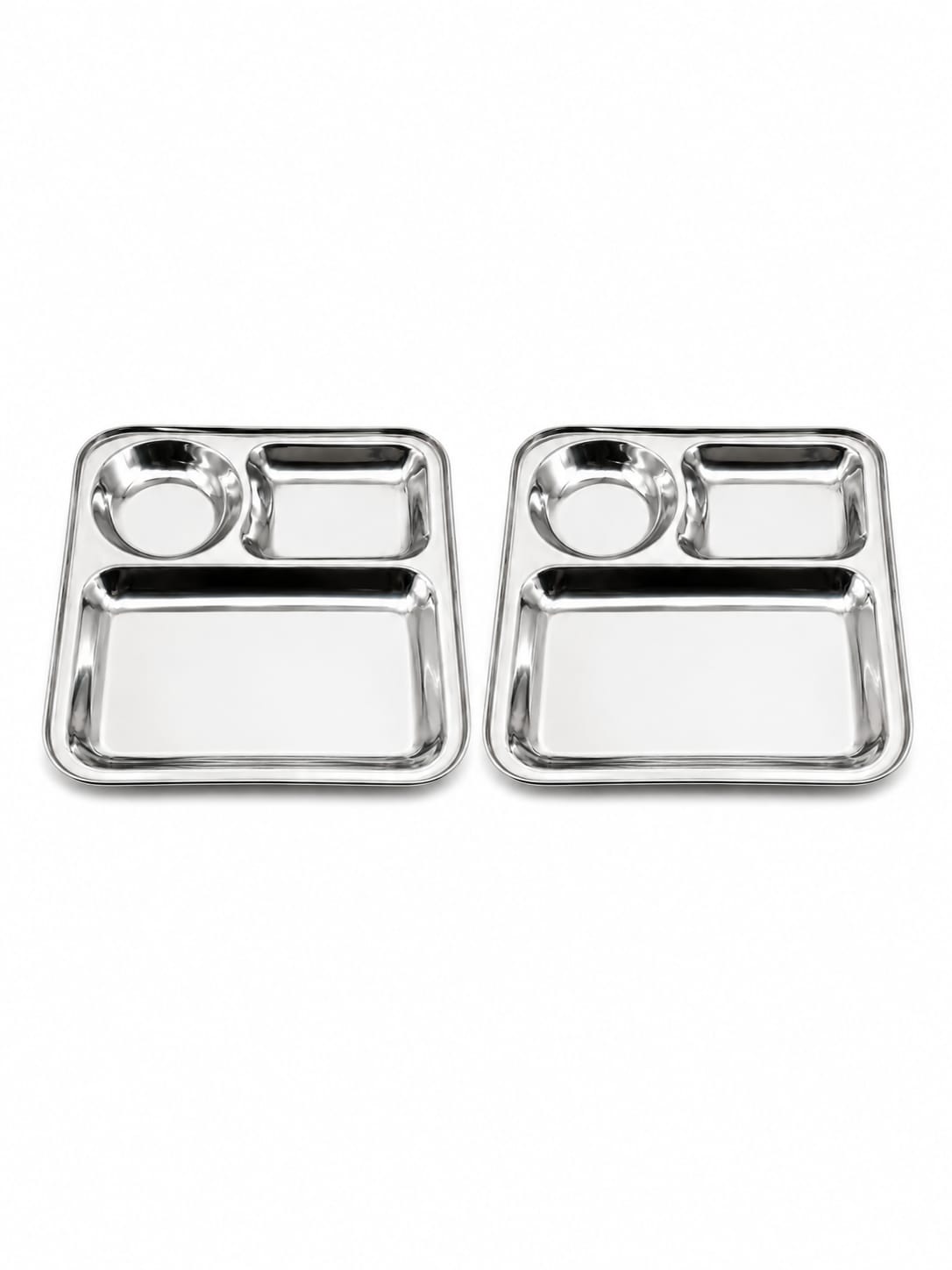 Stainless Steel 3-Compartment Dinner Plate - Ideal for Snacks & Thali Meals