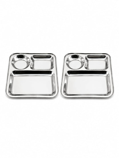 Stainless Steel 3-Compartment Dinner Plate - Ideal for Snacks & Thali Meals