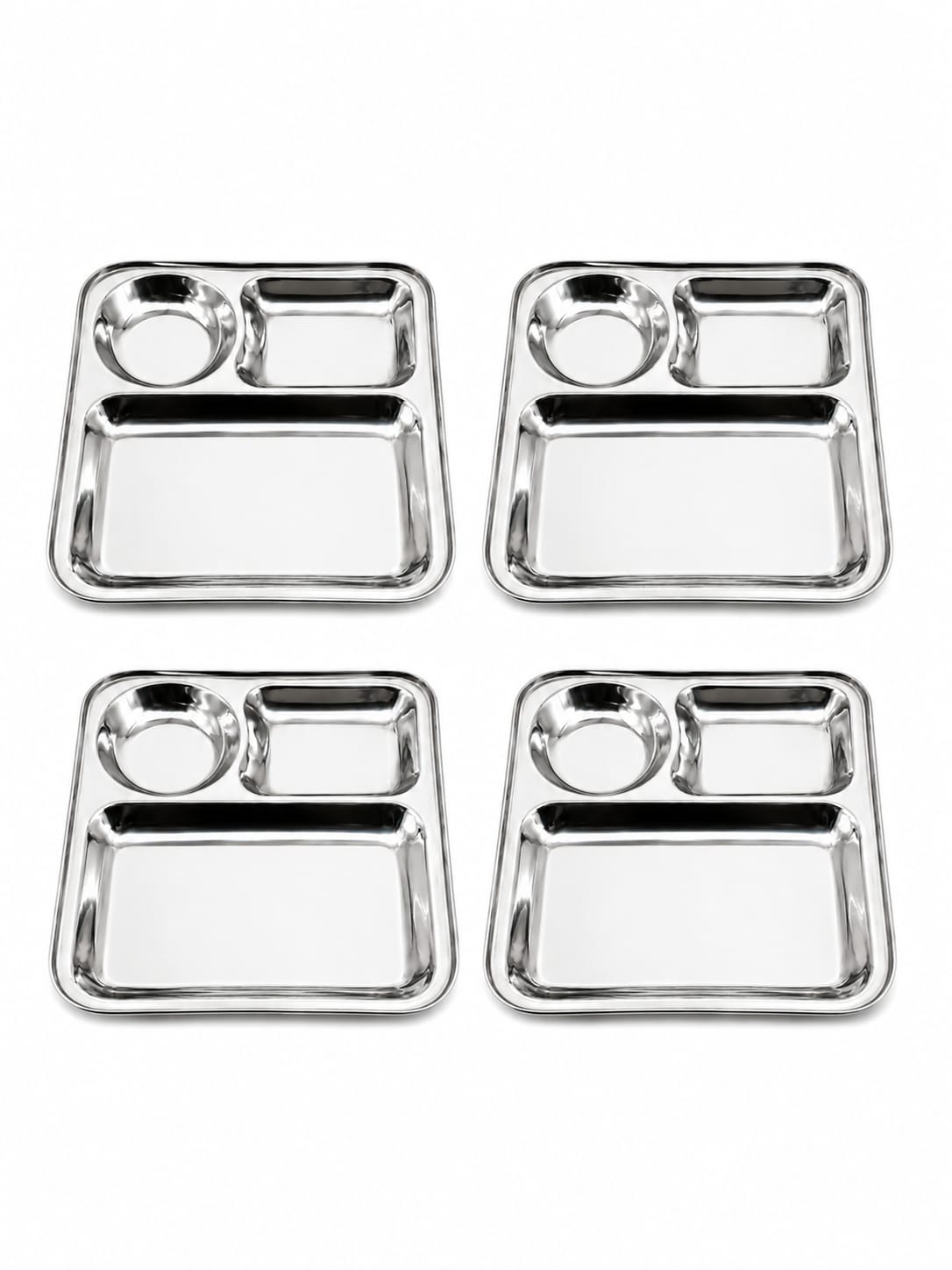 Stainless Steel 3-Compartment Dinner Plate - Ideal for Snacks & Thali Meals