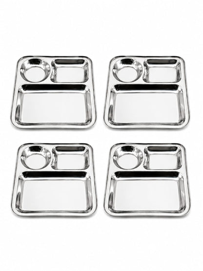 Stainless Steel 3-Compartment Dinner Plate - Ideal for Snacks & Thali Meals