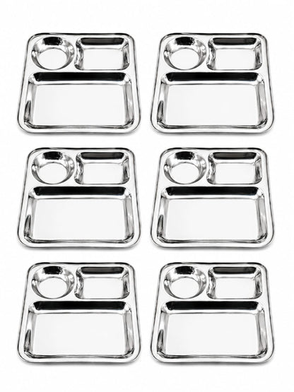 Stainless Steel 3-Compartment Dinner Plate - Ideal for Snacks & Thali Meals