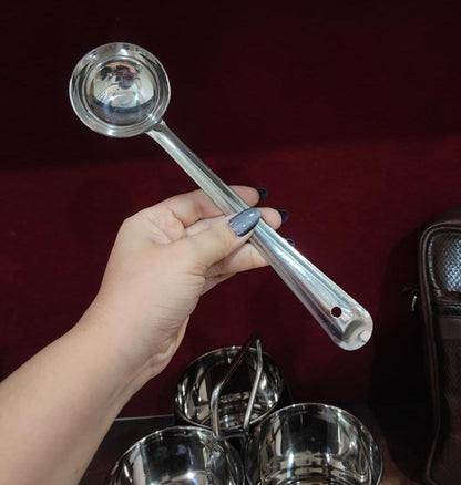 Stainless Steel Chaumukha/Chougadha Vegetable Holder with Golchi/Ladle | Food-grade Curry, Chutney, Rice Serving set - 2 Bowl, 3 Bowl & 4 Bowl
