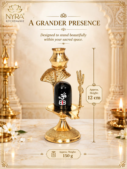 Pure Brass Shivling with Black Lingam, Trishul & Kalash | Mahadev Shivling Statue for Home Temple Decor | Shiva Lingam Brass Pooja Item