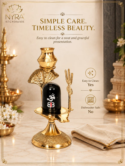 Pure Brass Shivling with Black Lingam, Trishul & Kalash | Mahadev Shivling Statue for Home Temple Decor | Shiva Lingam Brass Pooja Item