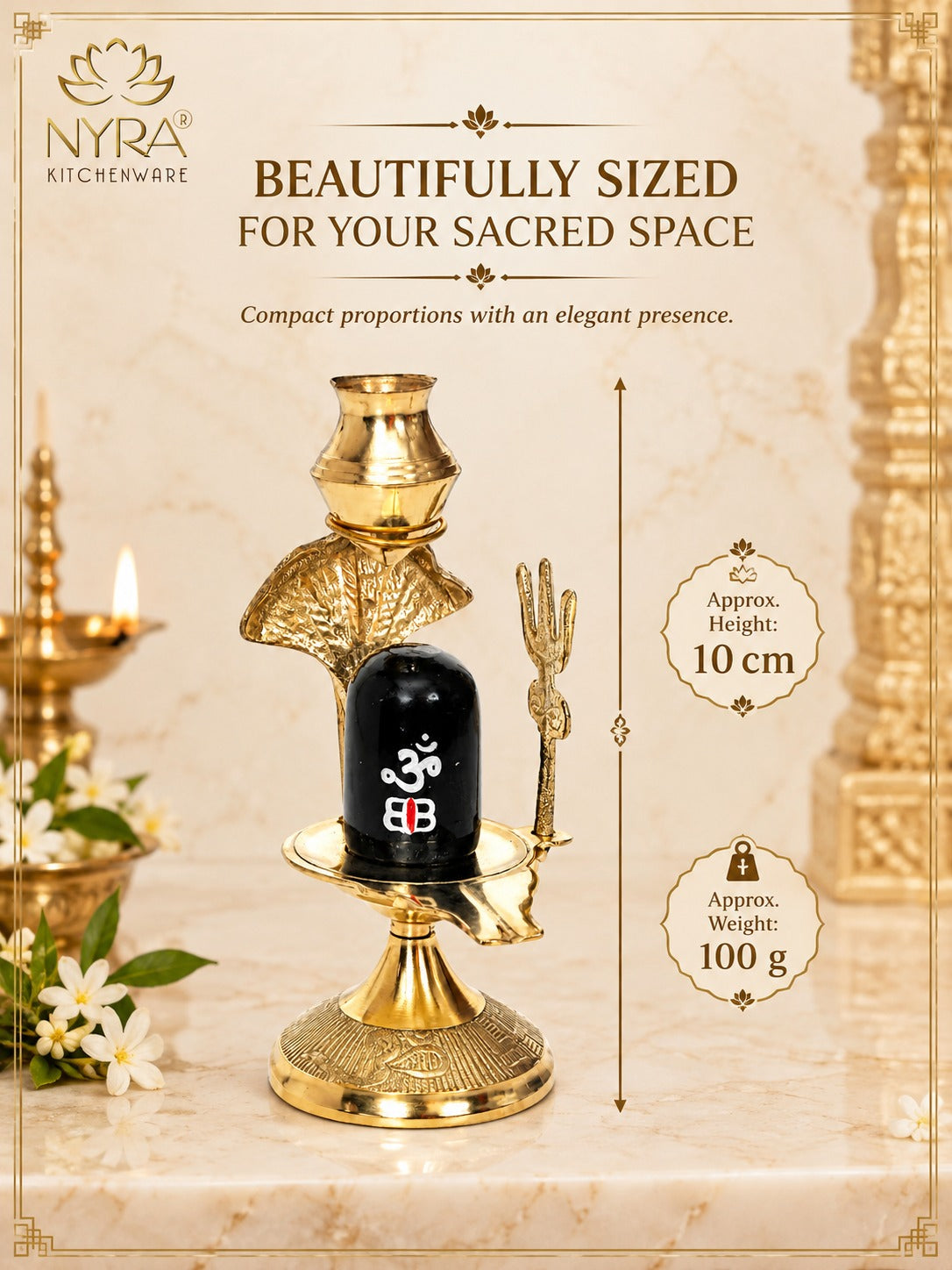 Pure Brass Shivling with Black Lingam, Trishul & Kalash | Mahadev Shivling Statue for Home Temple Decor | Shiva Lingam Brass Pooja Item