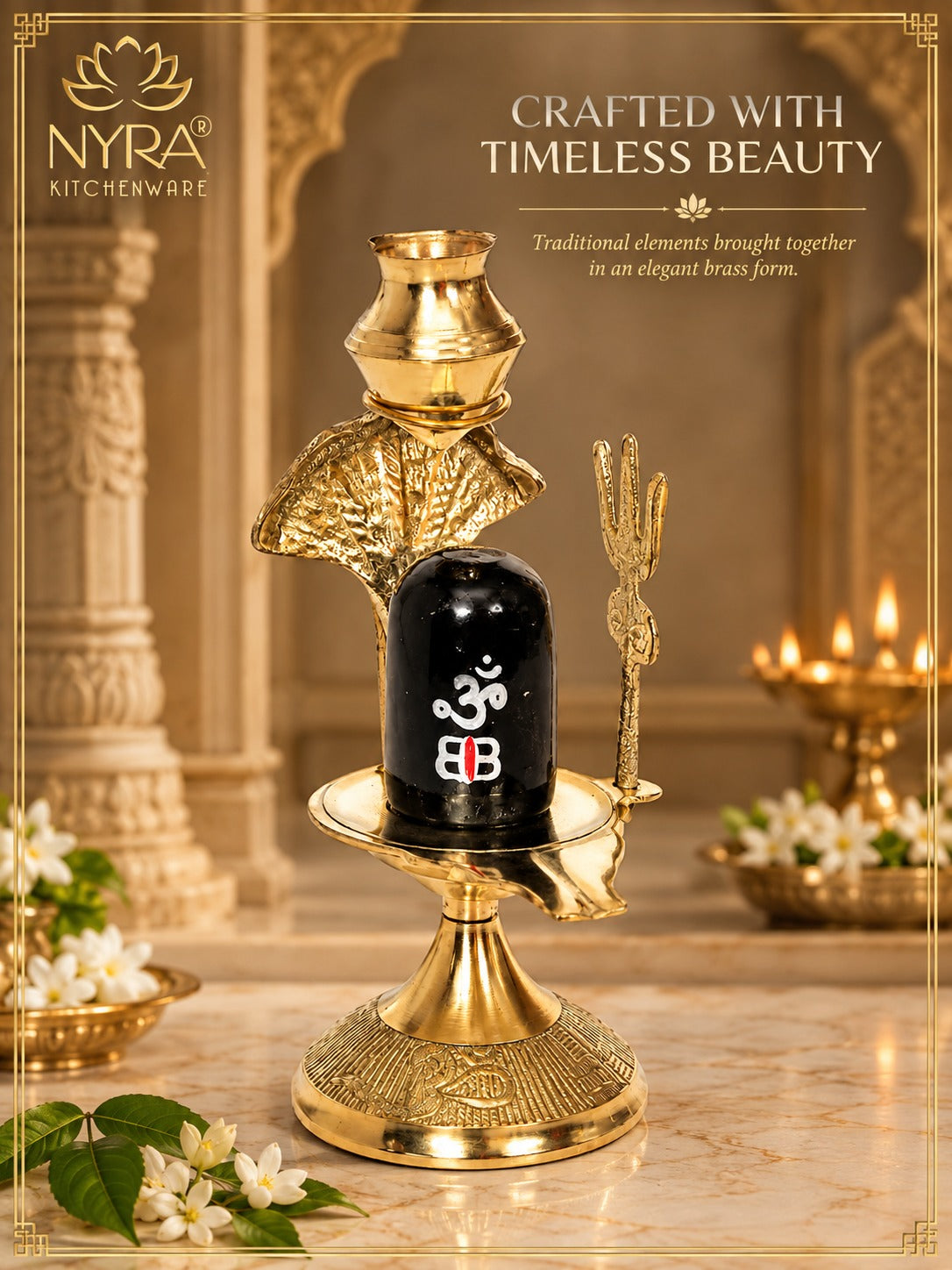 Pure Brass Shivling with Black Lingam, Trishul & Kalash | Mahadev Shivling Statue for Home Temple Decor | Shiva Lingam Brass Pooja Item