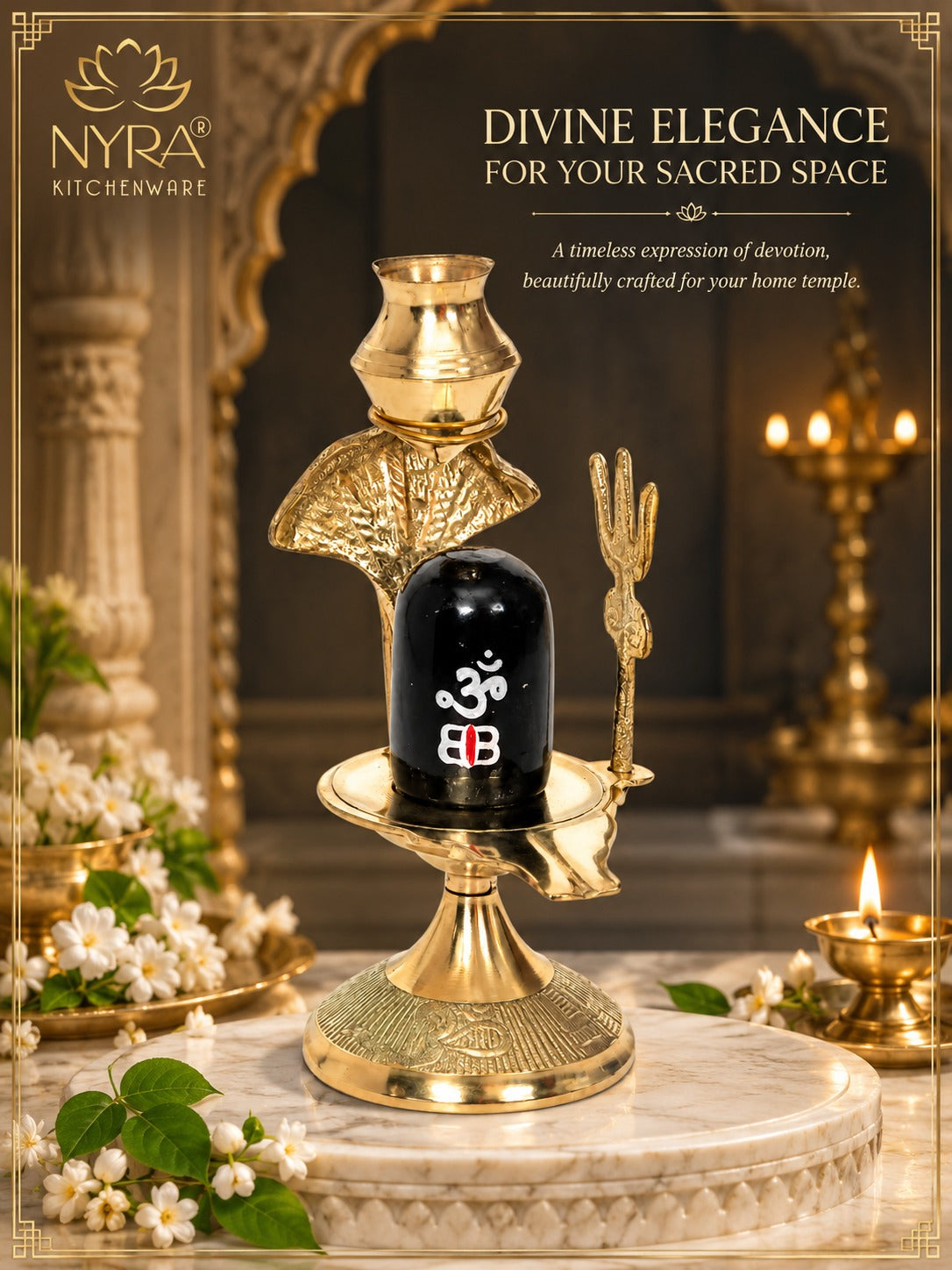 Pure Brass Shivling with Black Lingam, Trishul & Kalash | Mahadev Shivling Statue for Home Temple Decor | Shiva Lingam Brass Pooja Item