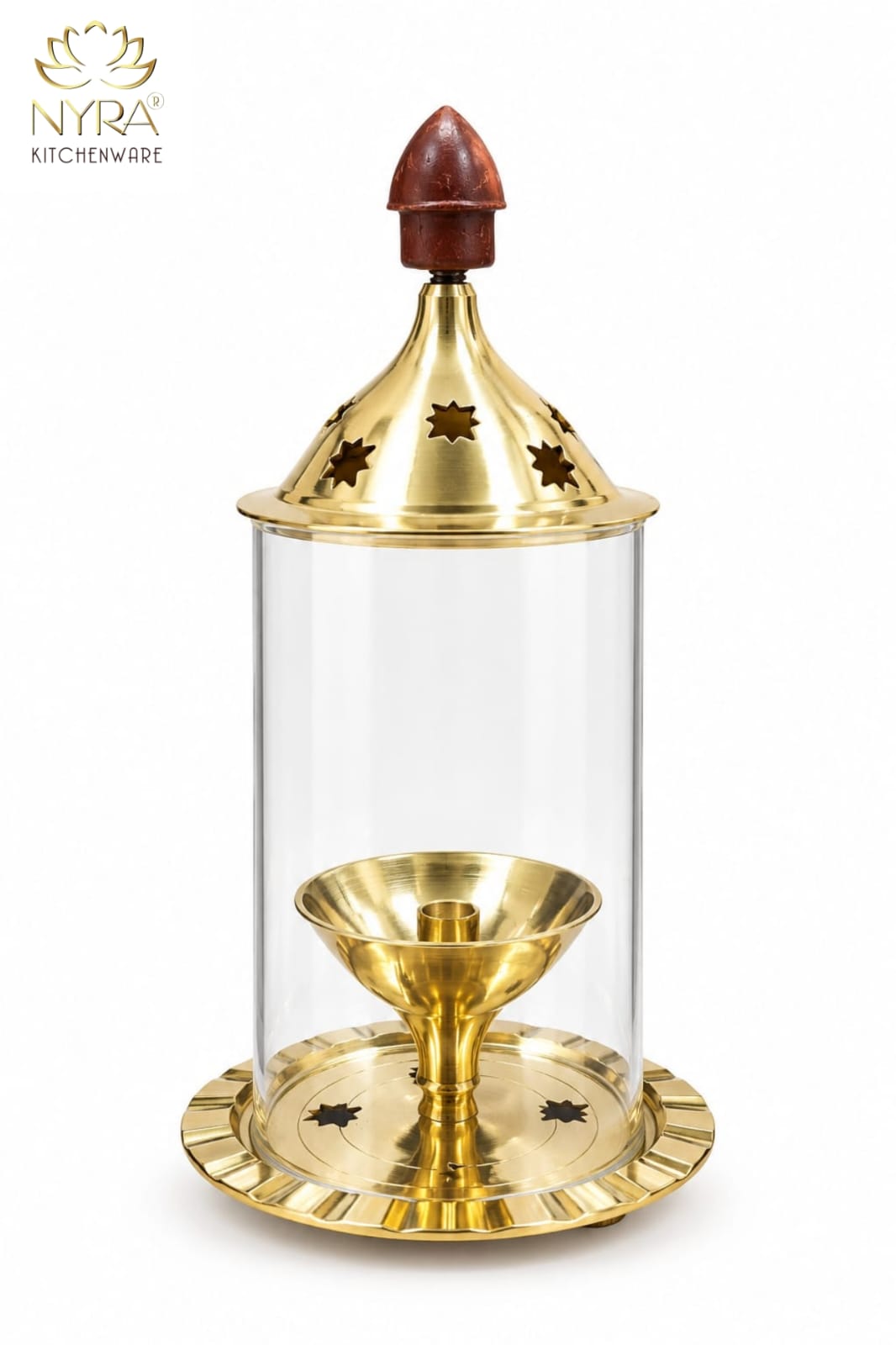 Nyra® Brass Akhand Diya with Borosilicate Glass Cover | Timeless Elegance for Your Sacred Space