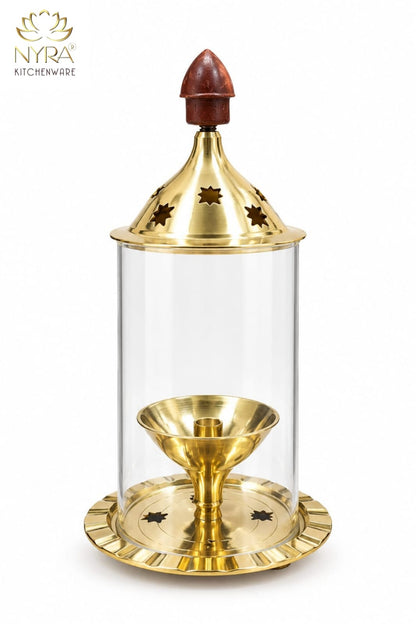 Nyra® Brass Akhand Diya with Borosilicate Glass Cover | Timeless Elegance for Your Sacred Space