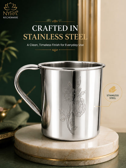 Stainless Steel Laser Printed Mug with Glossy Finish – Set of 3 Pcs