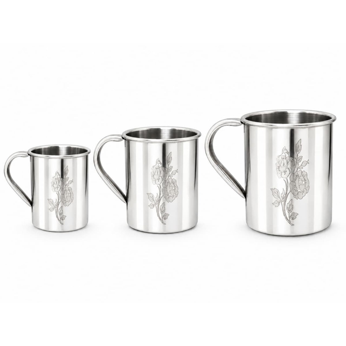 Stainless Steel Laser Printed Mug with Glossy Finish – Set of 3 Pcs