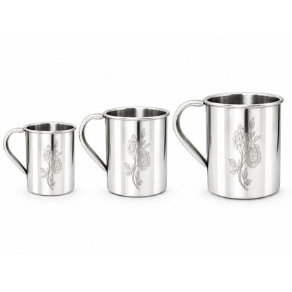 Stainless Steel Laser Printed Mug with Glossy Finish – Set of 3 Pcs