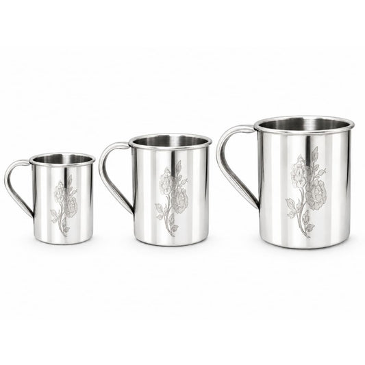 Stainless Steel Laser Printed Mug with Glossy Finish – Set of 3 Pcs