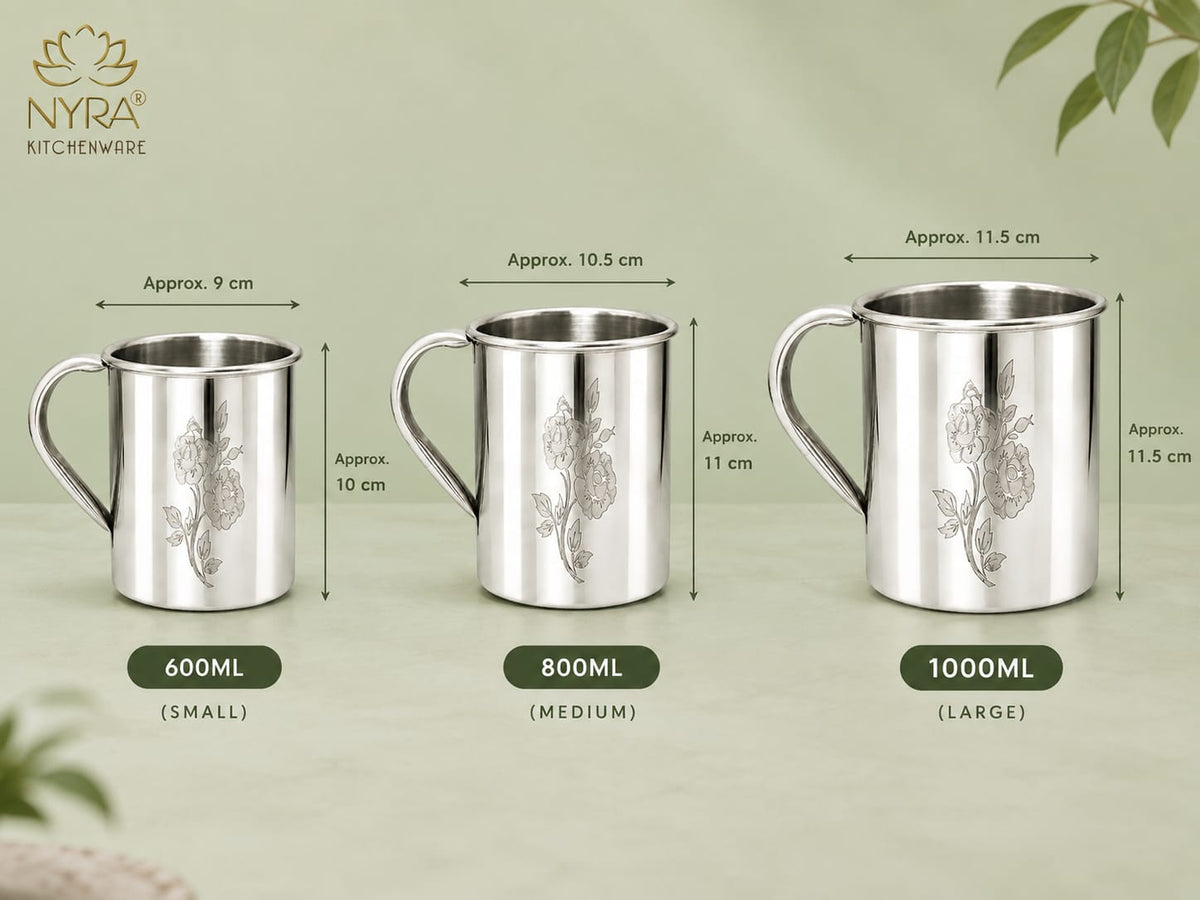 Stainless Steel Laser Printed Mug with Glossy Finish – Set of 3 Pcs
