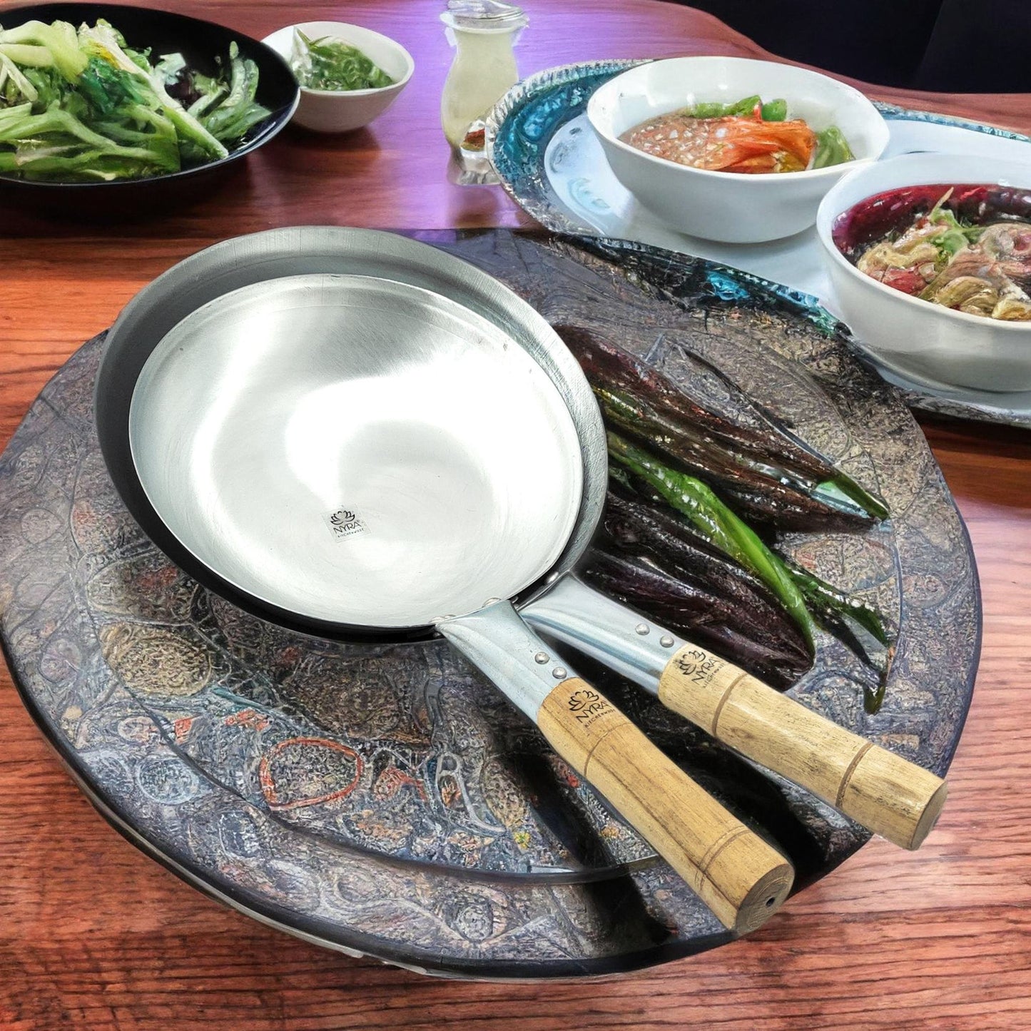 Iron Chinese Wok/Kadhai with Wooden Handle