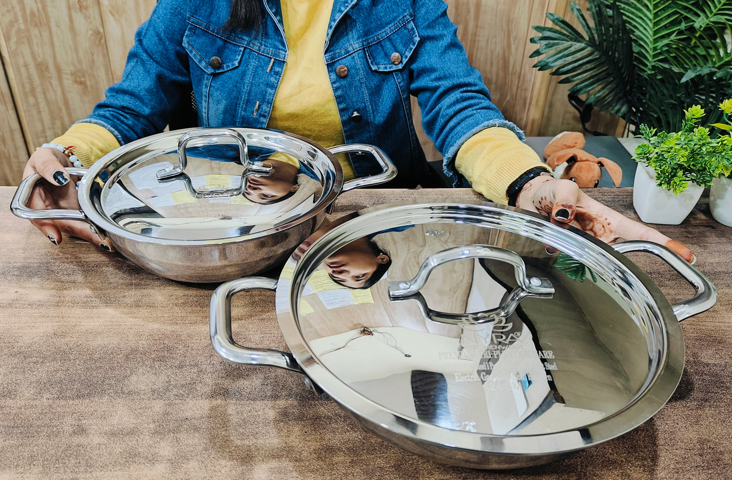Triply Stainless Steel Kadai with Lid Set of 2pcs. | Heavy Bottom Induction Friendly Cookware Set