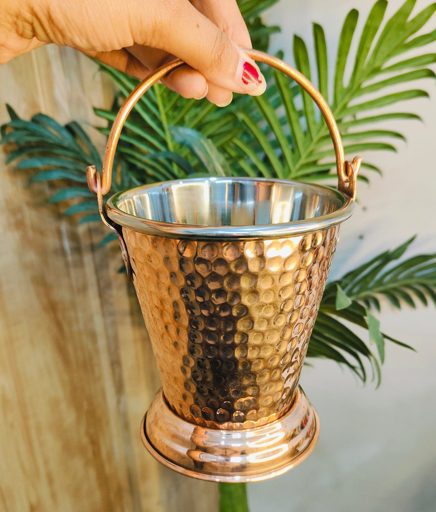 Copper Serving Bucket with Steel Insulated Interior | Traditional Indian Tableware/Serveware