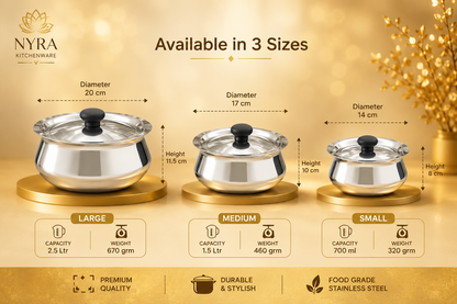 Stainless Steel Pulao Handi with Lid and PVC Knob - Available in 3 sizes