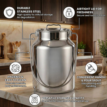 Premium Stainless Steel Milk & Oil Container with Lid – Durable Storage Solution - 6 Sizes