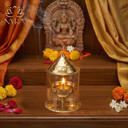 Brass Akhand Diya with Borosilicate Glass Cover