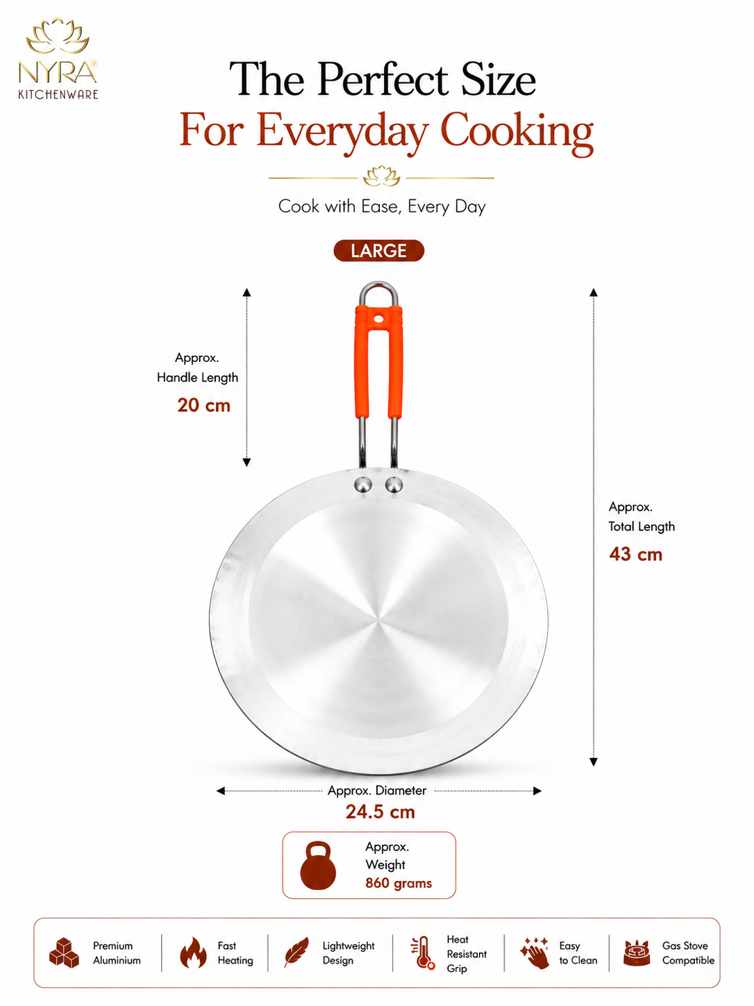Aluminium Tawa/Griddle with Sturdy Handle - 2 Sizes