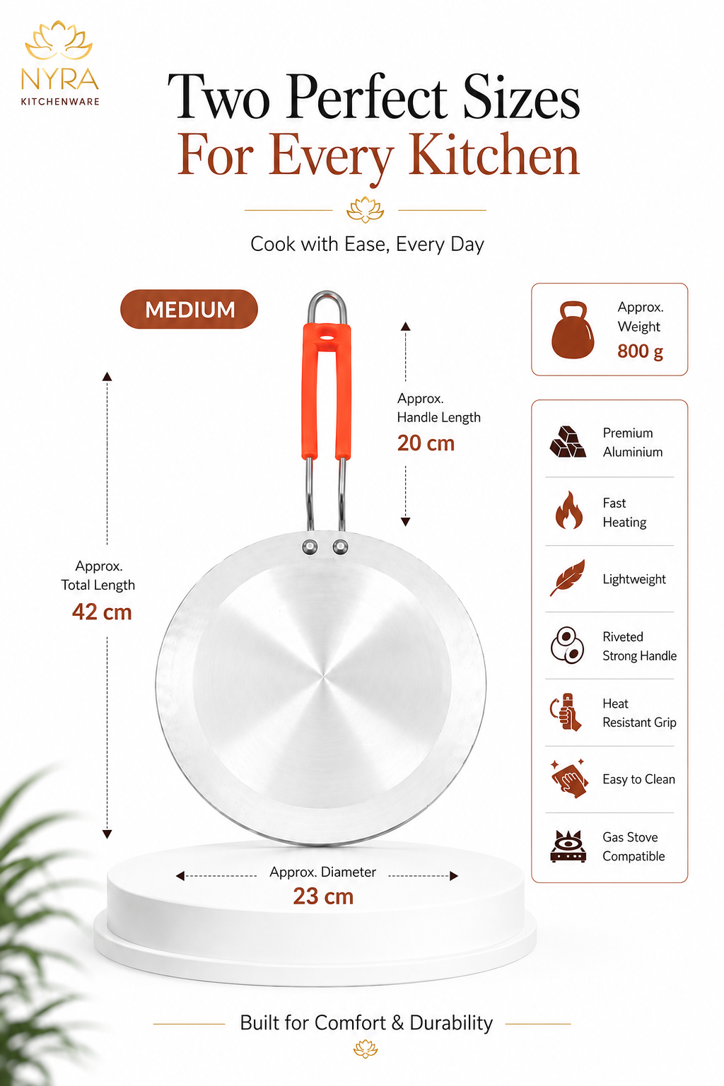 Aluminium Tawa/Griddle with Sturdy Handle - 2 Sizes