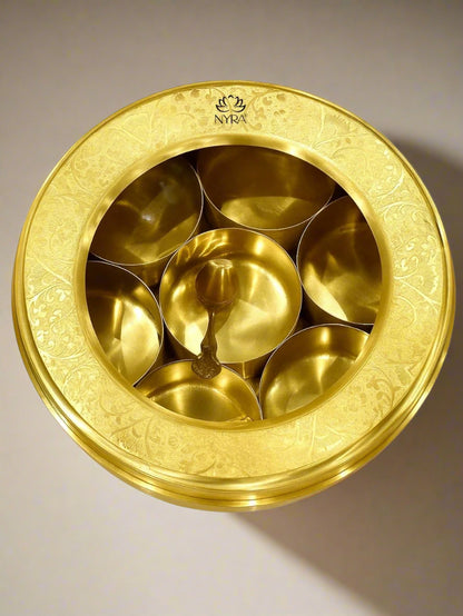 Brass Spice Box with see-through lid | Eco-Friendly & Handcrafted Masala Dabba with 7 Compartments - Traditional Kitchen Essential