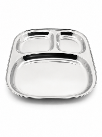 Stainless Steel Three Sectioned Plates | 3 in 1 Compartment Dinner Plate