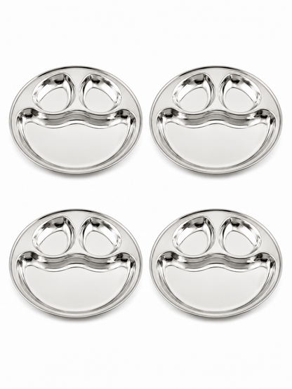 Stainless Steel Partition Plate | 3 in 1 Compartment Bhojan Thali |