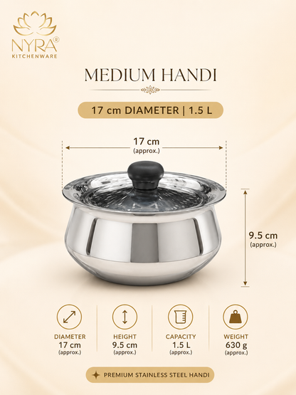 Stainless Steel Pulao Handi with Lid and PVC Knob - Available in 3 sizes
