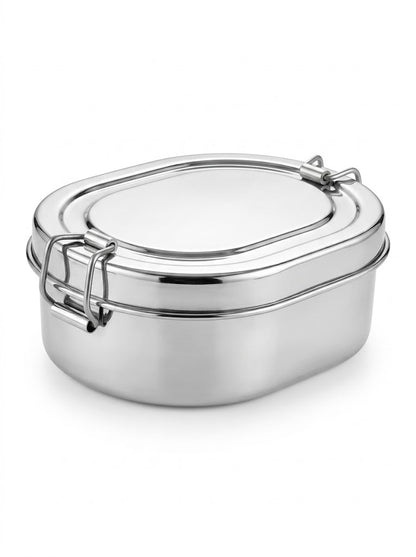 Stainless Steel Capsule Lunch Box with Plate & Double Decker Separator | Glossy Finish Steel Tiffin Box - Durable Food Storage Container