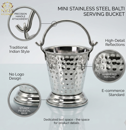 Stainless Steel mini-serving Balti | Hammered Design Serving Bucket - Traditional Serveware for Home, Restaurants & Dhabas