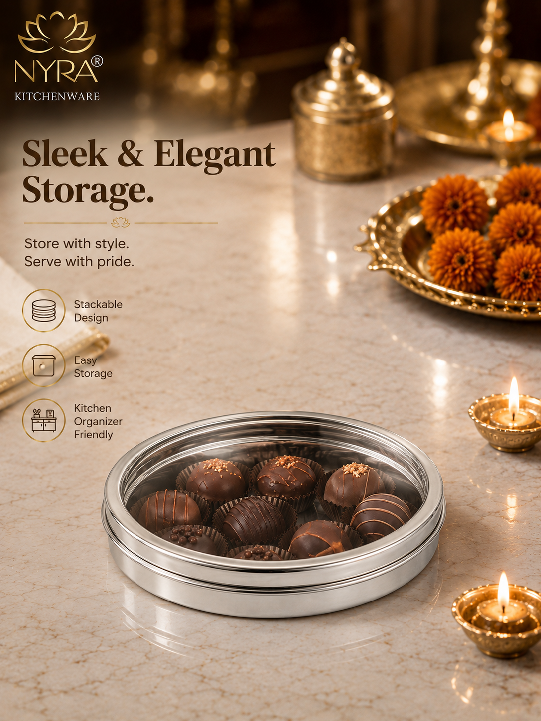 Stainless Steel Storage-Box with See Through Lid | Glossy Finish - Multipurpose Storage Container