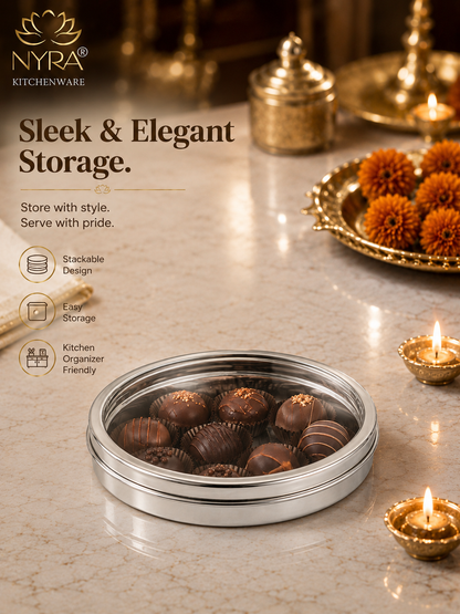 Stainless Steel Storage-Box with See Through Lid | Glossy Finish - Multipurpose Storage Container