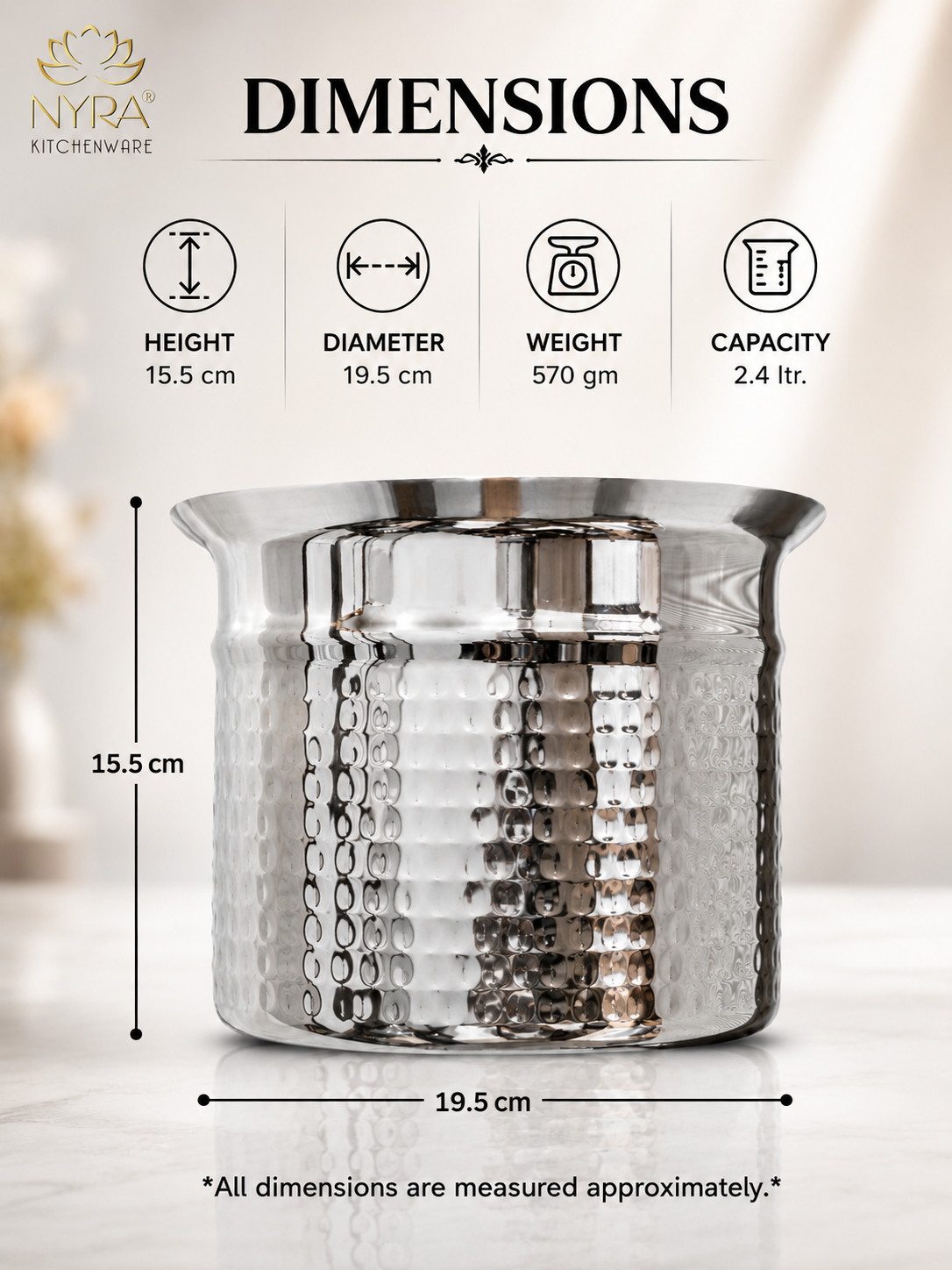 Premium Stainless Steel Hammered Deep Water Gunj - 6 Sizes