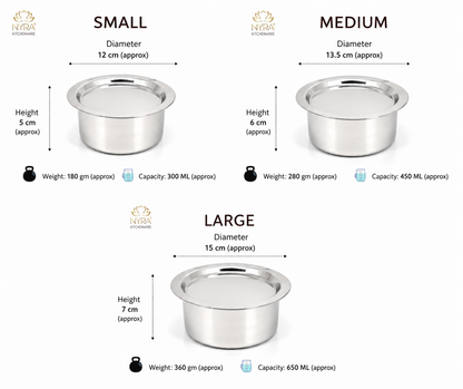Durable Stainless Steel Induction Bottom Bhagona Set | 3-Piece Mini Cooking Pots