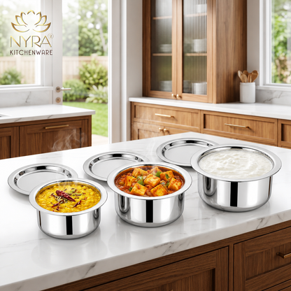 Durable Stainless Steel Induction Bottom Bhagona Set | 3-Piece Mini Cooking Pots