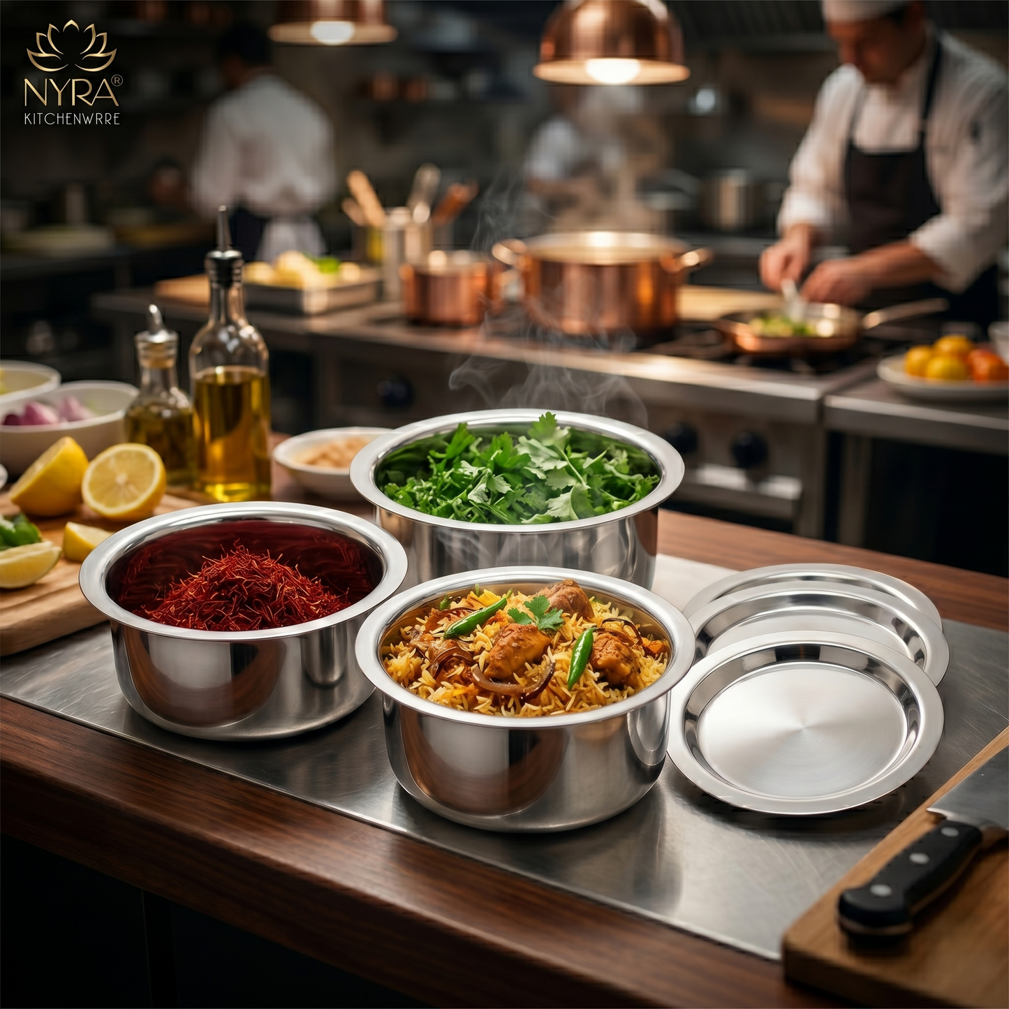 Durable Stainless Steel Induction Bottom Bhagona Set | 3-Piece Mini Cooking Pots