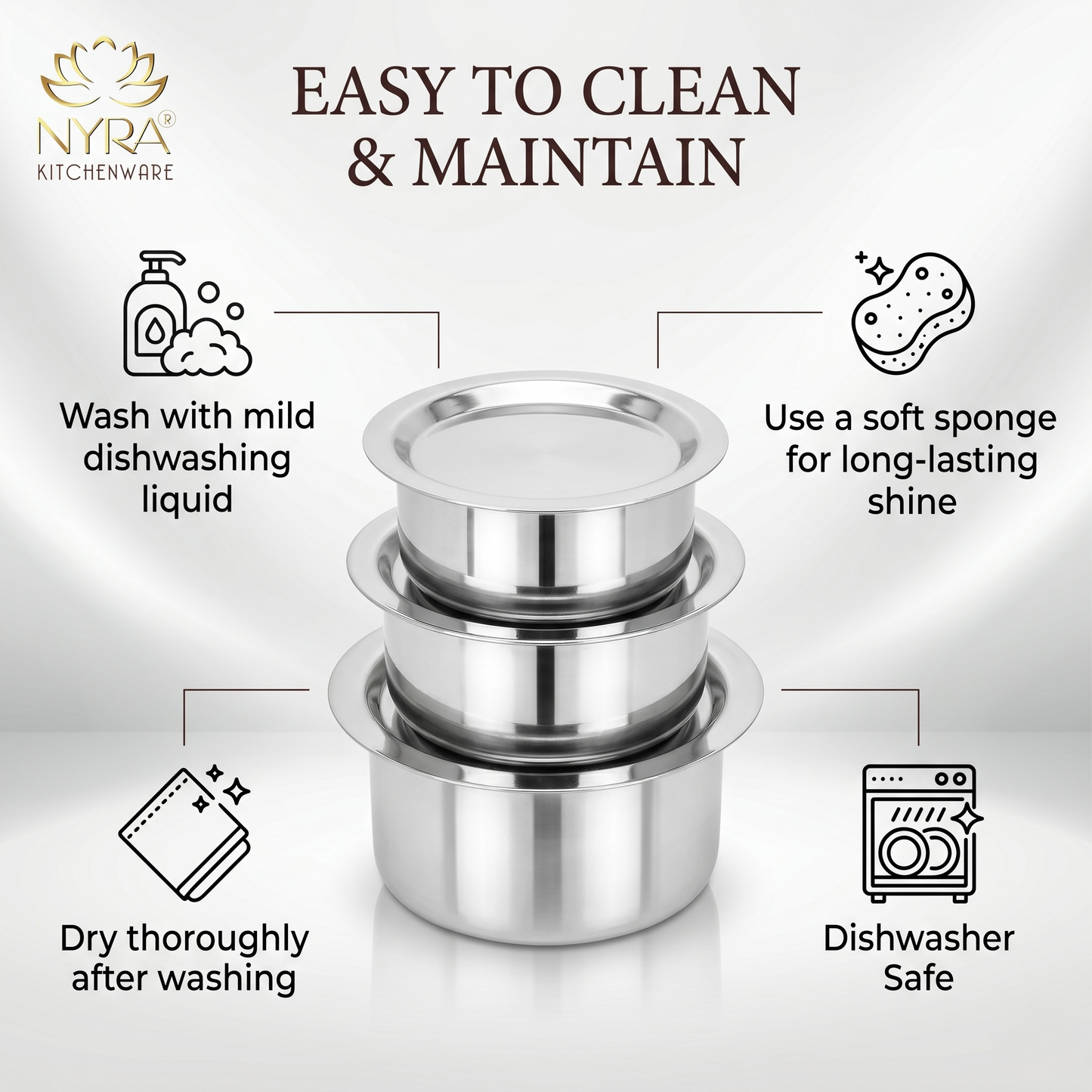 Durable Stainless Steel Induction Bottom Bhagona Set | 3-Piece Mini Cooking Pots