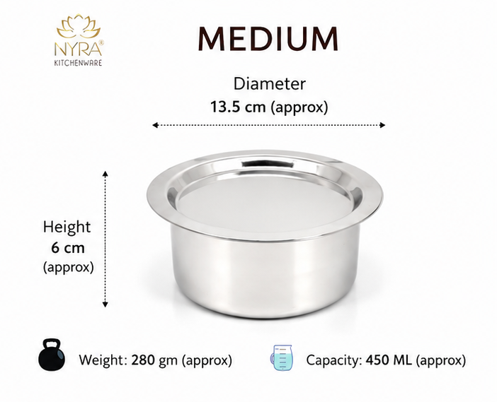 Durable Stainless Steel Induction Bottom Bhagona Set | 3-Piece Mini Cooking Pots
