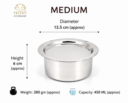 Durable Stainless Steel Induction Bottom Bhagona Set | 3-Piece Mini Cooking Pots