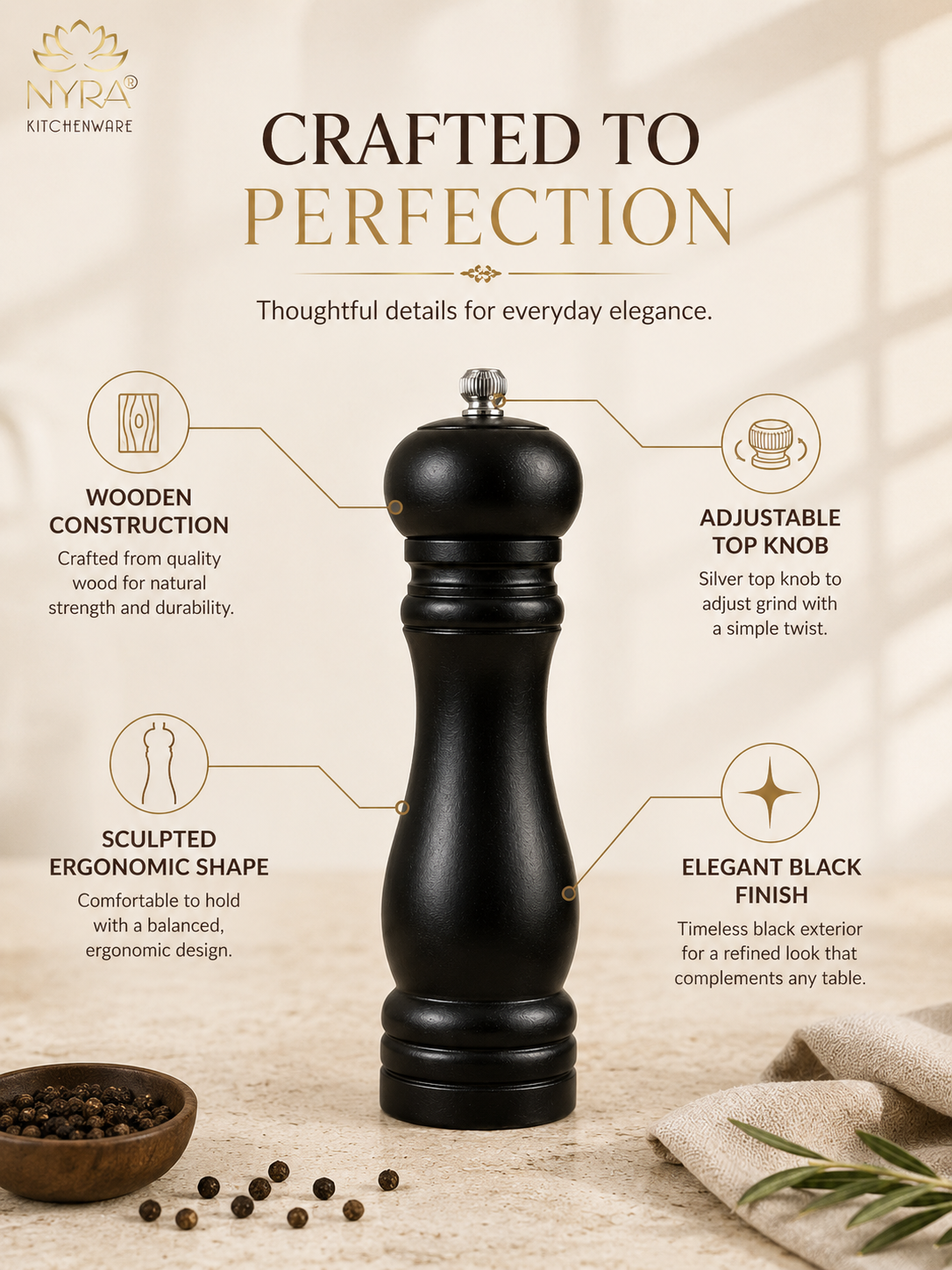 Traditional Wooden Salt & Pepper Sprinkler